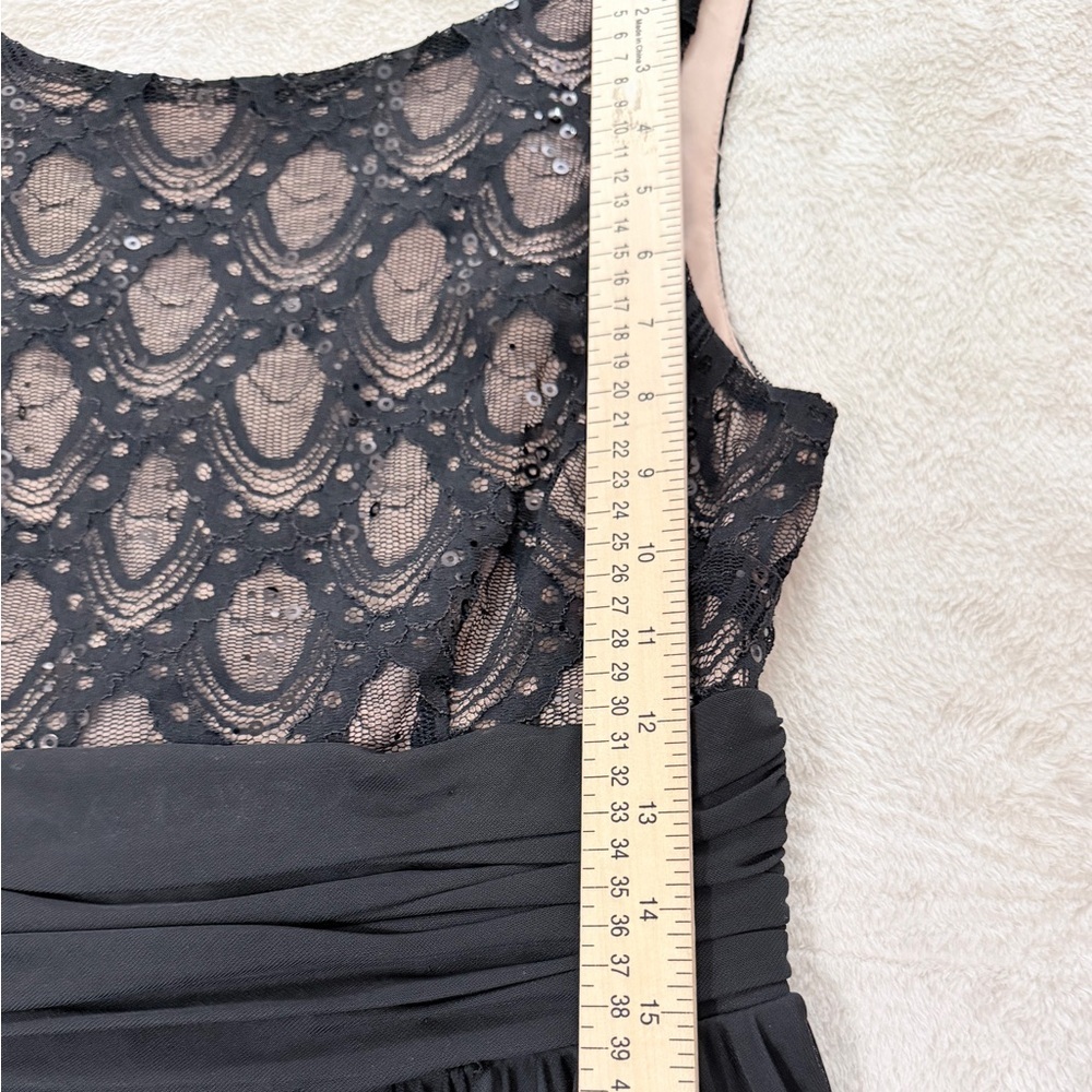 JH Evenings Black Lace Chiffon Cocktail Dress Sequin Bodice V Back Size 6 - Picture 10 of 12
